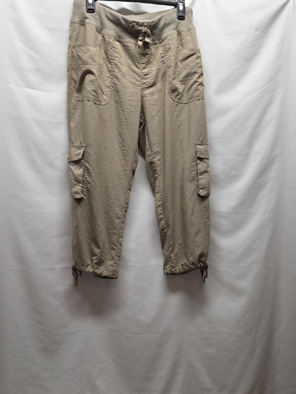 Women’s Drawstring Cargo Capris in Khaki Mofiz Boho Lagenlook